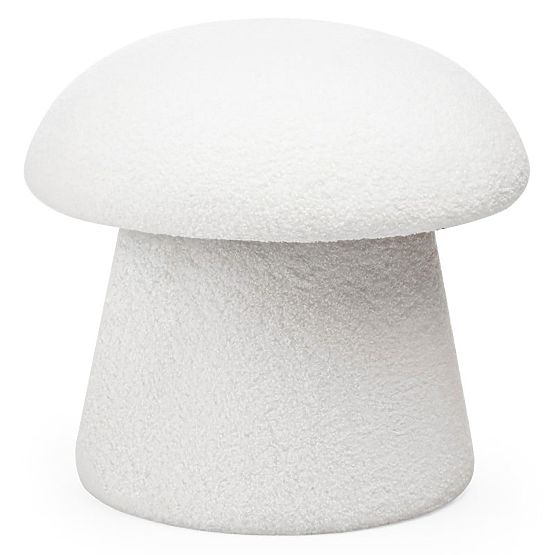 Pouf imbottito Cap, bianco, bouclé, forme arrotondate