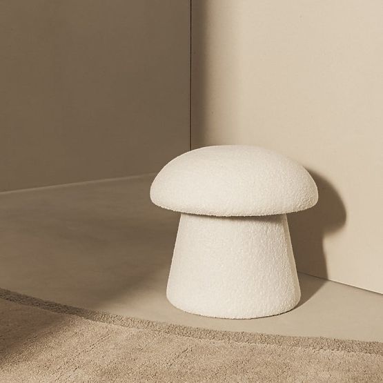 Pouf imbottito Cap, bianco, bouclé, forme arrotondate