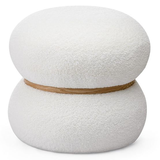 Pouf imbottito Muss, rotondo, bianco, bouclé