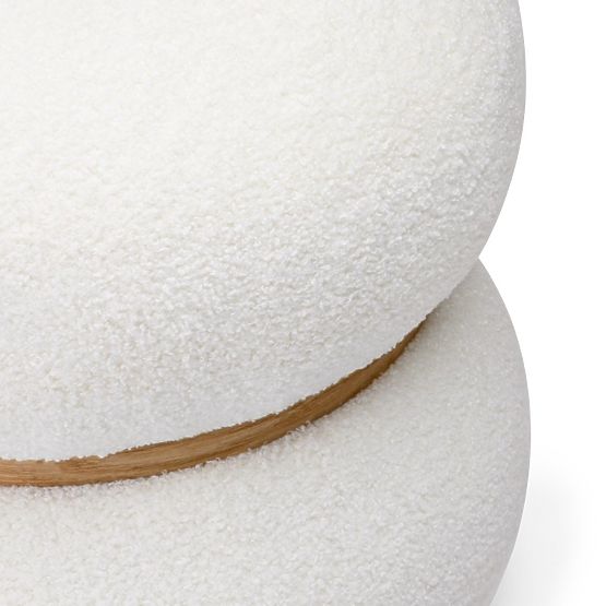 Pouf imbottito Muss, rotondo, bianco, bouclé