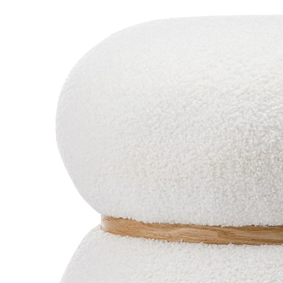 Pouf imbottito Muss, rotondo, bianco, bouclé