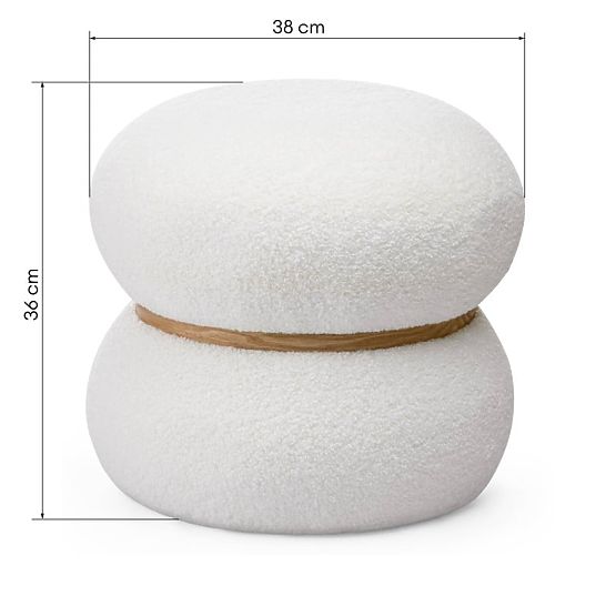 Pouf imbottito Muss, rotondo, bianco, bouclé