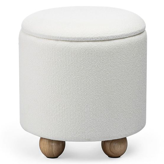 Pouf imbottito Pebble, con spazio di archiviazione, rotondo, bianco
