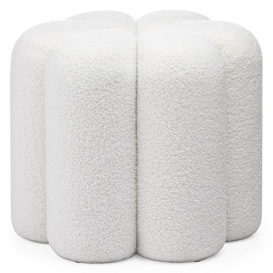 Pouf imbottito Quad, bianco, bouclé