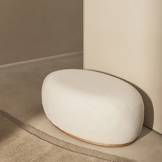 Pouf imbottito Stone, bianco, forma arrotondata