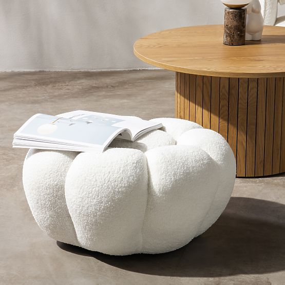 Pouf Perugia, bianco, bouclé, forme arrotondate