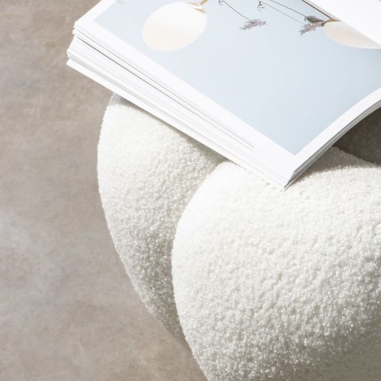 Pouf Perugia, bianco, bouclé, forme arrotondate