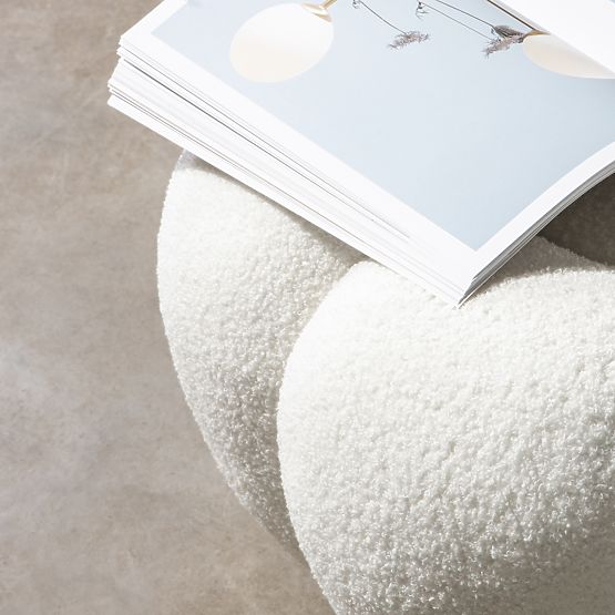 Pouf Perugia, bianco, bouclé, forme arrotondate