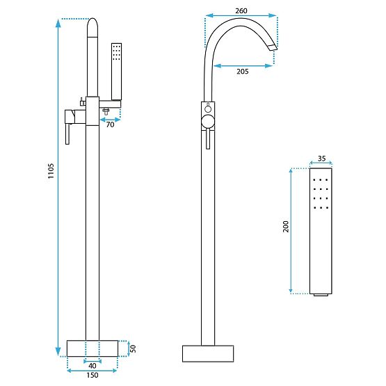Rubinetteria da pavimento per vasca Rea Lungo nera