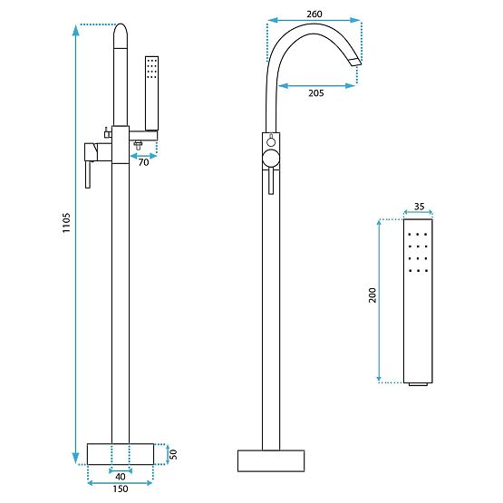 Rubinetto da pavimento per vasca Rea Lungo Titanio