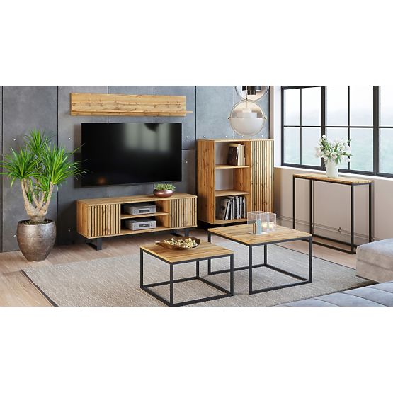 Scaffale armadio Fondi rovere craft dorato - nero, decorazione a lamelle