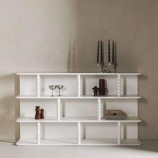 Scaffale basso Perla, bianco, supporti a sfera
