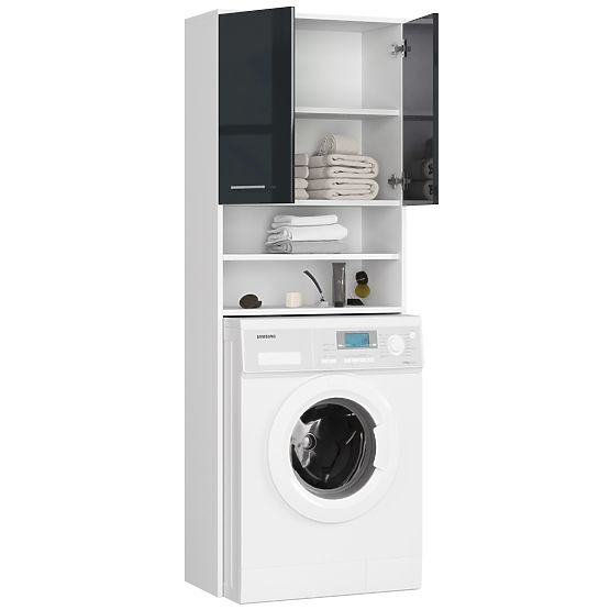 SCAFFALE DA BAGNO FIN SOPRA LA LAVATRICE BIANCO / GRAFITE LUCIDO