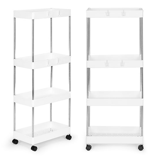 Scaffale da bagno in plastica con 4 ripiani e ruote