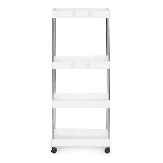 Scaffale da bagno in plastica con 4 ripiani e ruote