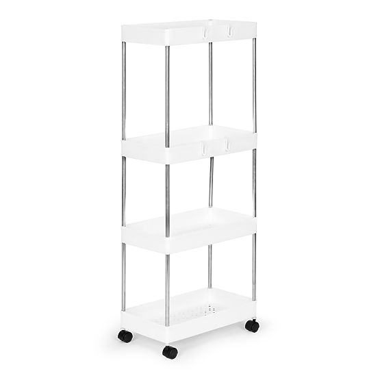Scaffale da bagno in plastica con 4 ripiani e ruote