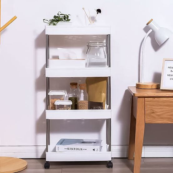 Scaffale da bagno in plastica con 4 ripiani e ruote