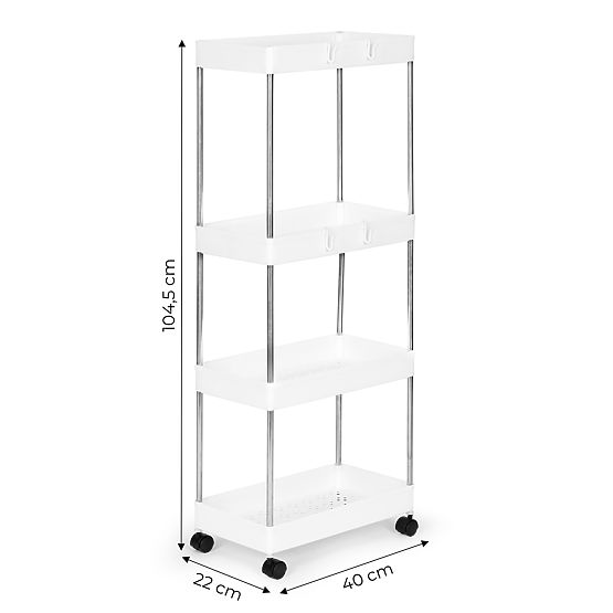Scaffale da bagno in plastica con 4 ripiani e ruote