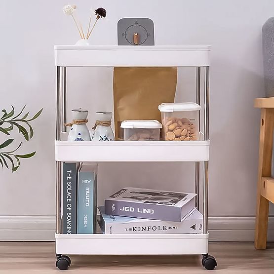 Scaffale da bagno in plastica con 4 ripiani e ruote