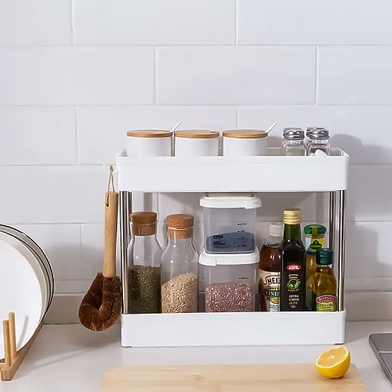 Scaffale da bagno in plastica con 4 ripiani e ruote