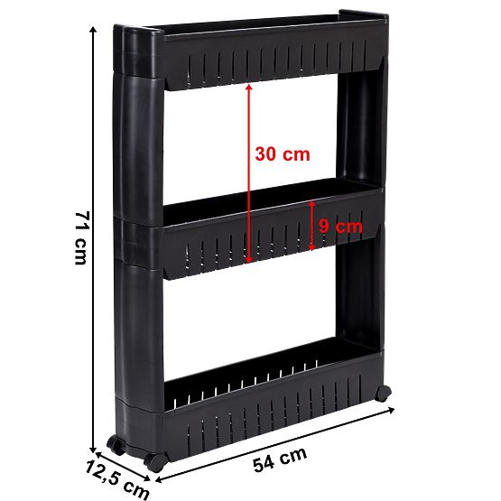 Scaffale da cucina e bagno nero 3 livelli Leira