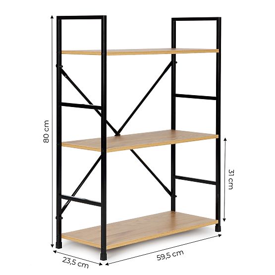 Scaffale in legno con struttura in metallo LOFT largo 3 ripiani
