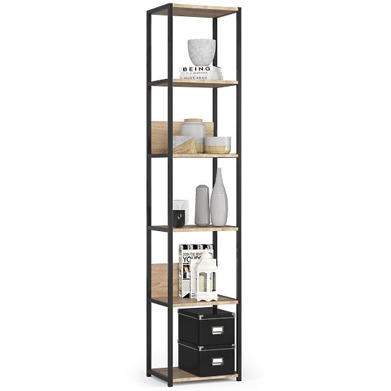 Scaffale loft in metallo 40 cm - nero-rovere sonoma - 6 ripiani