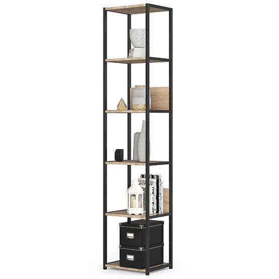 Scaffale loft in metallo 40 cm - nero-rovere sonoma - 6 ripiani