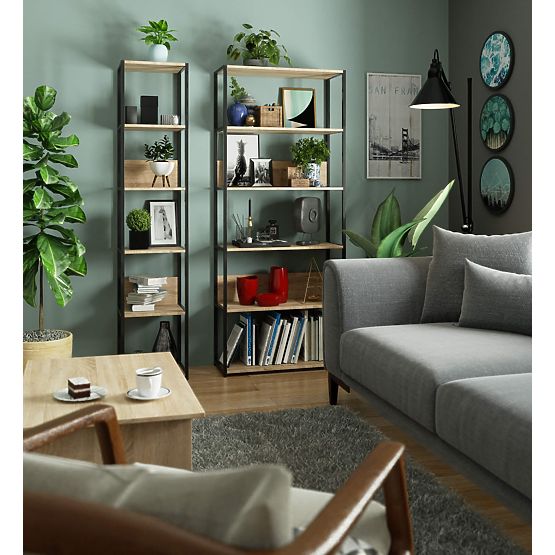 Scaffale loft in metallo 40 cm - nero-rovere sonoma - 6 ripiani