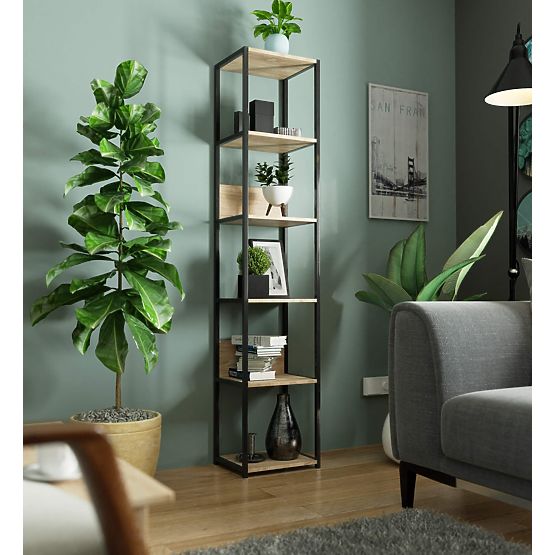 Scaffale loft in metallo 40 cm - nero-rovere sonoma - 6 ripiani