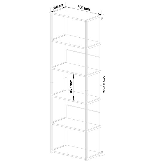 Scaffale loft in metallo 60 cm - nero-rovere sonoma - 6 ripiani