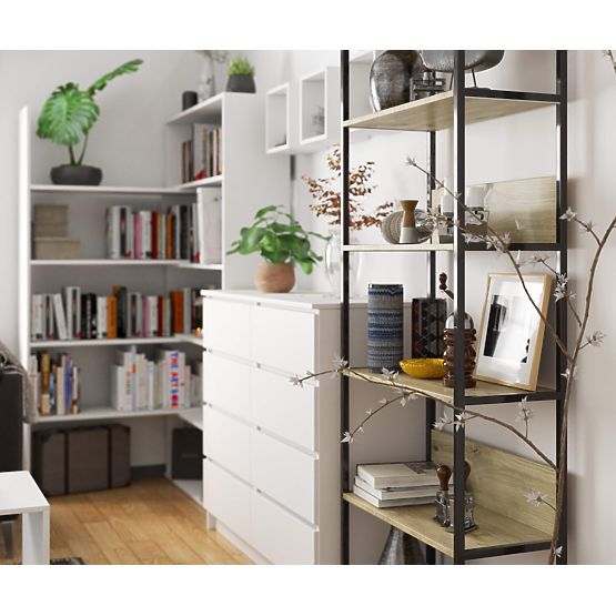 Scaffale loft in metallo 70 cm - nero-rovere artisan - 6 ripiani