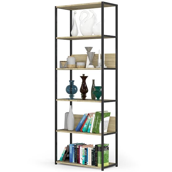 Scaffale loft in metallo 70 cm - nero-rovere artisan - 6 ripiani