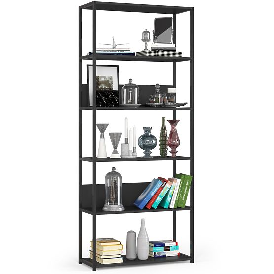 Scaffale loft in metallo 80 cm - nero-nero - 6 ripiani
