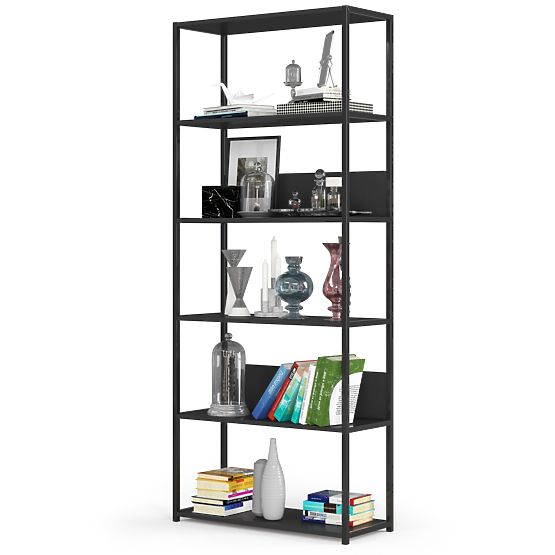 Scaffale loft in metallo 80 cm - nero-nero - 6 ripiani