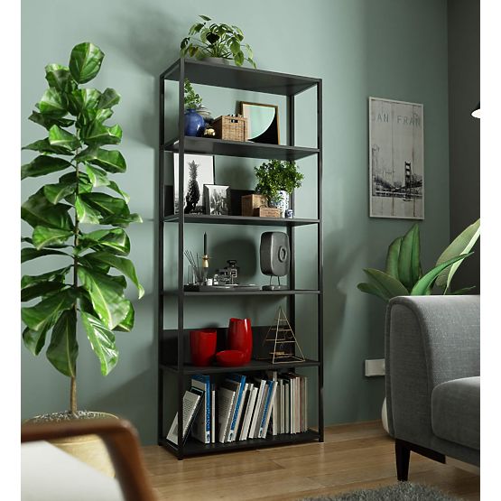 Scaffale loft in metallo 80 cm - nero-nero - 6 ripiani