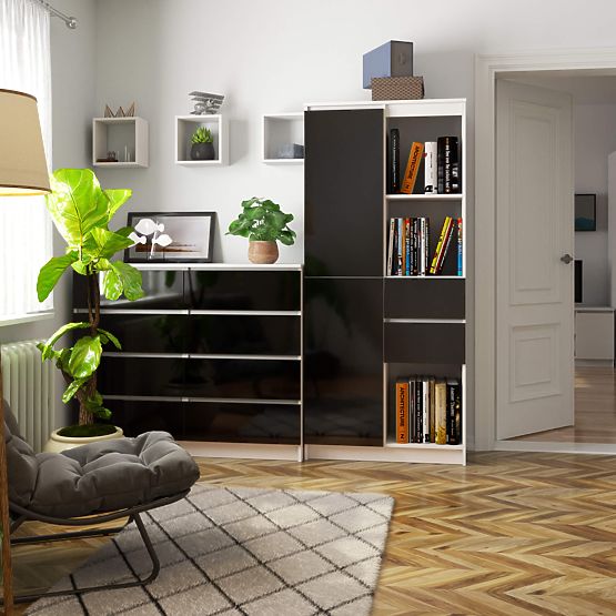 SCAFFALE UFFICIO R 80 cm CLP R15 PK BIANCO / NERO LUCIDO