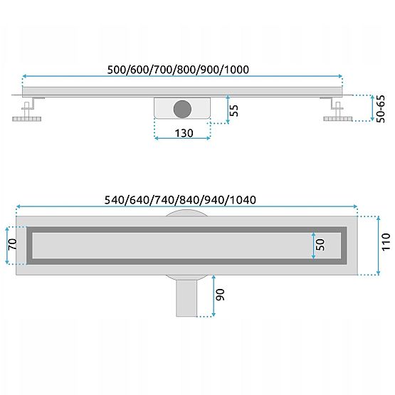 Scarico lineare REA NEOX PRO Acciaio spazzolato 50
