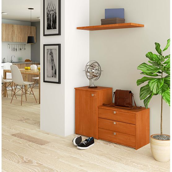 Scarpiera S16 con comò 3 ante a ribalta - ontano