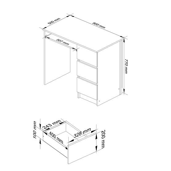 SCRIVANIA A-6 CLP ROVERE ARTIGIANO / BIANCO DESTRA