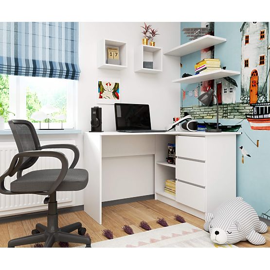 SCRIVANIA ANGOLARE B16 124 cm DESTRA 3 CASSETTI PK BIANCA