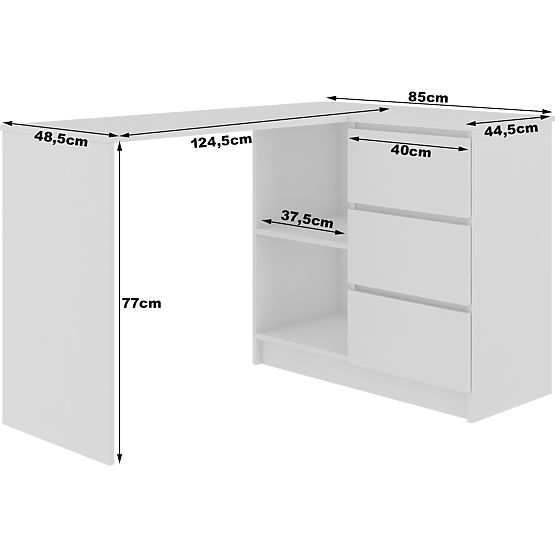 SCRIVANIA ANGOLARE B16 124 cm DESTRA 3 CASSETTI PK BIANCO / BIANCO LUCIDO