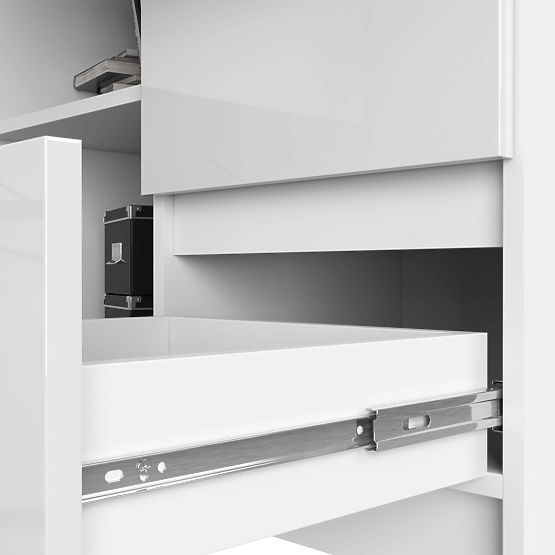 SCRIVANIA ANGOLARE B16 124 cm DESTRA 3 CASSETTI PK BIANCO / BIANCO LUCIDO