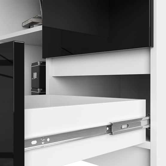 SCRIVANIA ANGOLARE B16 124 cm DESTRA 3 CASSETTI PK BIANCO / NERO LUCIDO