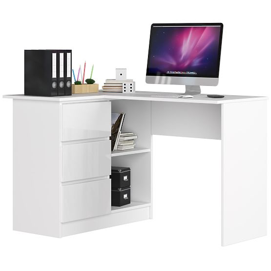SCRIVANIA ANGOLARE B16 124 cm SINISTRA 3 CASSETTI PK BIANCO / BIANCO LUCIDO