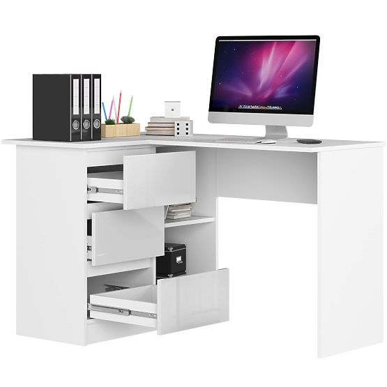 SCRIVANIA ANGOLARE B16 124 cm SINISTRA 3 CASSETTI PK BIANCO / BIANCO LUCIDO