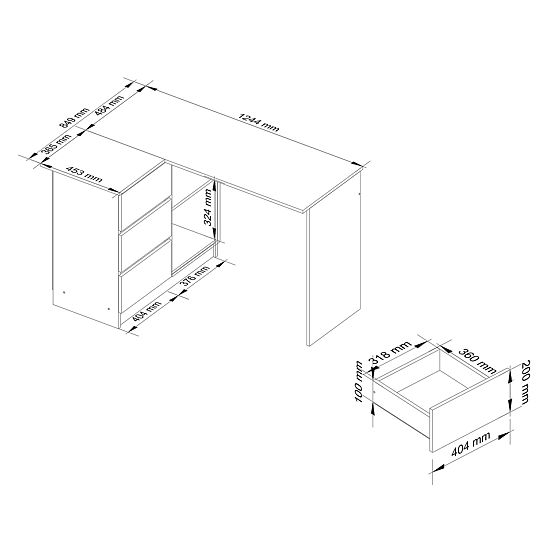 SCRIVANIA ANGOLARE B16 124 cm SINISTRA 3 CASSETTI PK BIANCO / BIANCO LUCIDO