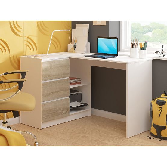 SCRIVANIA ANGOLARE B16 124 cm SINISTRA 3 CASSETTI PK BIANCO / SONOMA