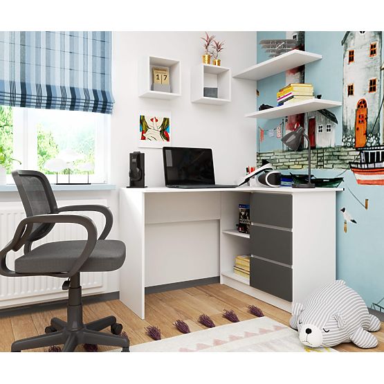 SCRIVANIA ANGOLARE B16 CLP DESTRA BIANCA / GRIGIA