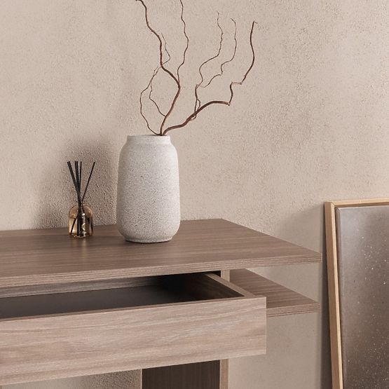 Scrivania/console con cassetto Kanso, rovere perlato